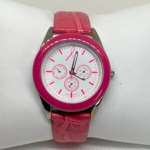 Women’s quartz analog watch two tone 35mm white dial leather band running